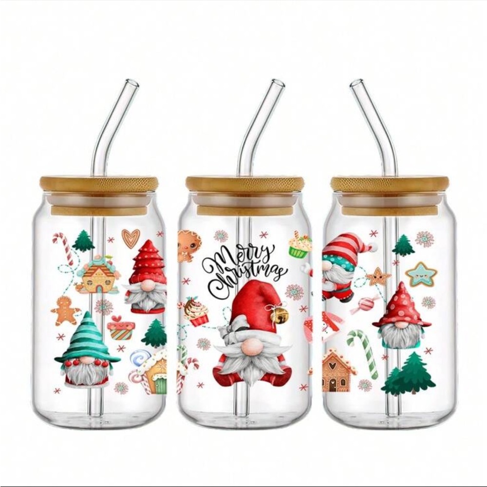 Glass cups with glass straws, 16 ounces